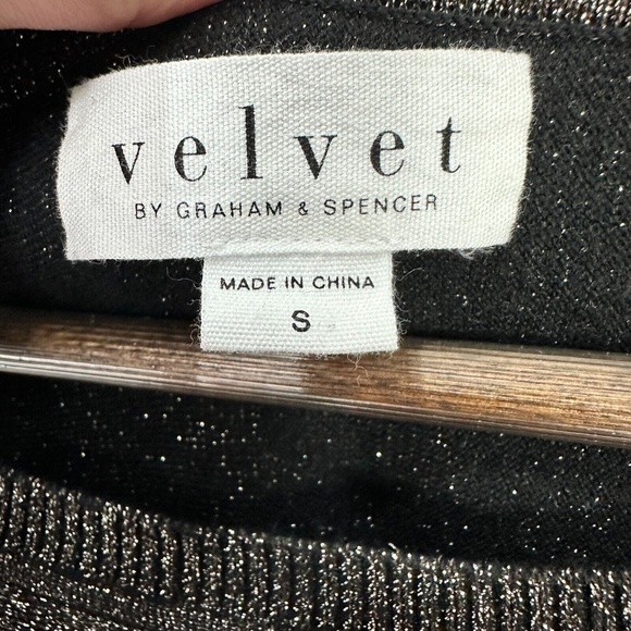 Velvet Sweater Womens S Metallic Black Silver Lurex Silk Blend Party Glam Boho - Picture 2 of 7